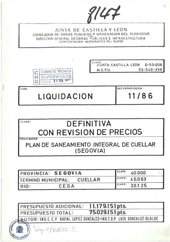 Proy. 8147 Liquidación saneamiento Cuéllar